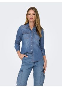 Jeansbluse Only "ONLALEXA L/S DNM SHIRT FS NOOS", Damen, Gr. M, blau (medium blau denim), Web, Obermaterial: 100% Baumwolle, unifarben, regular fit, Blusen Jeansbluse