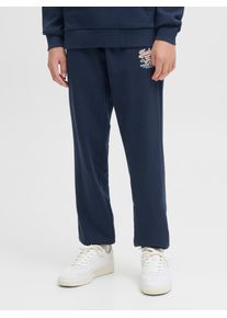 Jack & Jones Sweathose JACK & JONES JUNIOR "JPSTELOGO SWEATPANTS 2COL 25/26 NOOS JNR", Jungen, Gr. 140, N-Gr, blau (sky captain), angeraute Sweatware, Obermaterial: 70% Baumwolle, 30% Polyester, bedruckt, relaxed fit kn&ouml;chellang, Hosen Sweathose