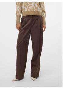 V&eacute;ro Moda Anzughose VERO MODA "VMNILA MW LOOSE DAD PANT NOOS", Damen, Gr. 40, L&auml;nge 34, braun (chocolate braun), Web, Obermaterial: 80% Polyester, 18% Viskose, 2% Elasthan, unifarben, relaxed fit normal, Hosen Anzughose