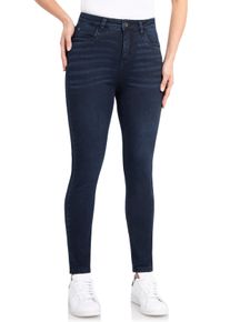High-waist-Jeans WONDERJEANS "Skinny", Damen, Gr. 42, L&auml;nge 28, blau (dunkelblau light used), Denim/Jeans, Obermaterial: 65% Baumwolle, 29% Polyester, 6% Elasthan, Abriebeffekte, skinny fit normal, Jeans High-waist-Jeans, in k&ouml;rperbetonter Passform
