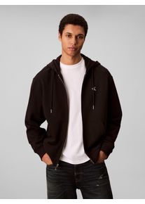 Kapuzensweatshirt Calvin Klein Jeans "LS EU 350TERRY MONOGRAM FZ HOODI", Herren, Gr. M, schwarz, Sweatware, Obermaterial: 100% Baumwolle, unifarben, oversize normal, Rundhals, eingesetzt B&uuml;ndchen, Sweatshirts Kapuzensweatshirt, Mit Rundhalsausschnitt, regular fit