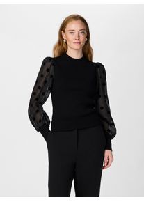 Rundhalspullover Y.A.S "YASDOTME LS KNIT PULLOVER S. NOOS", Damen, Gr. M, schwarz, Rippstrick, Obermaterial: 52% Viskose, 26% Polyester, 22% Nylon, unifarben, regular fit normal, hoch geschlossener Ausschnitt, Rippb&uuml;ndchen, Pullover Rundhalspullover