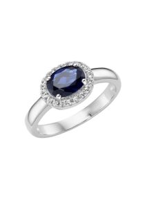 Silberring Smart Jewel "Ring mit Zirkonia und blauem Kristallstein, Silber 925" Gr. 58, blau, Fingerringe, Damen, 58, Silber 925 (Sterlingsilber), Silberring