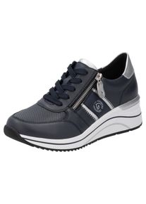 Keilsneaker Remonte, Damen, Gr. 36, silber (nachtblau, silberfarben), Leder, Lederimitat, kontrastfarbene Details, Schuhe Keilsneaker, Freizeitschuh, Halbschuh, Schn&uuml;rschuh mit Metallic-Kontrastbes&auml;tzen, Topseller