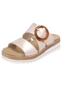Pantolette Remonte, Damen, Gr. 37, braun (kupferfarben), Leder, metallic, Schuhe Pantolette, Keilabsatz, Sommerschuh, Schlappen mit Zierschnalle