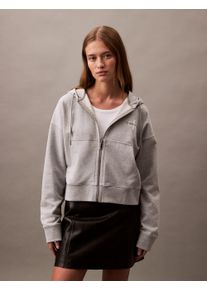 Sweatjacke Calvin Klein Jeans "MNLG FRNCH TRRY FZ B", Damen, Gr. S (38), grau (heroic grau heather), Web, Obermaterial: 86% Baumwolle, 14% Polyester, meliert, regular fit kurz, Rundhals, eingesetzt Rippb&uuml;ndchen, Sweatjacken Sweatjacke, Mit Rundhalsausschnitt