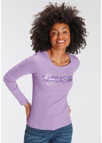 Langarmshirt Kangaroos, Damen, Gr. 44/46, lila, Rippware, Obermaterial: 100% Baumwolle, bedruckt, unifarben mit Farbeinsatz, sehr figurbetont h&uuml;ftbedeckend, Rundhals, krempelbar, Shirts Langarmshirt, krempelbare &Auml;rmel, figurbetonter Schnitt, Rundhalsausschnitt, Topseller