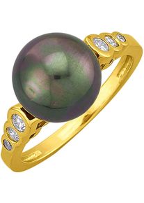 Fingerring Firetti "Schmuck Geschenk Silber 925 Damenring Ring" Gr. 62, schwarz (gelbgoldfarben, kristallwei&szlig;, peacock), Fingerringe, Damen, 62, Perlen Silber 925 (Sterlingsilber), 2mm, Perlen, Silber 925 (Sterlingsilber), Fingerring, mit Zirkonia (synth.) - mit Muschelkernperle