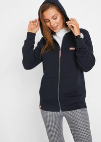 Kapuzensweatjacke bonprix, Damen, Gr. 44/46 (L), schwarz, Sweatware, Obermaterial: 100% Baumwolle, unifarben, l&auml;ssig geschnitten h&uuml;ftbedeckend, Rundhals, angesetztes B&uuml;ndchen, Sweatjacken Kapuzensweatjacke, mit Kapuze, mit K&auml;ngurutaschen, aus Baumwolle, mit Rei&szlig;verschluss