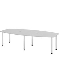 Konferenztisch, Gestellvariante Rundrohrbeine, f&uuml;r 10 Personen, lichtgrau