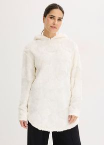 Pull long oversize &agrave; motif c&oelig;urs - blanc - taille 46/48 (L) - polaire - bonprix