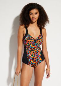 Maillot 1 pi&egrave;ce &agrave; empi&egrave;cements contrastants - noir - taille 50 - bonprix