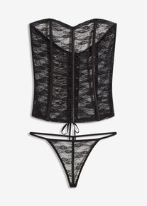 bonprix Női Korsz&aacute;zs+tanga csipk&eacute;ből (2-r&eacute;szes szett), fekete, 44/46