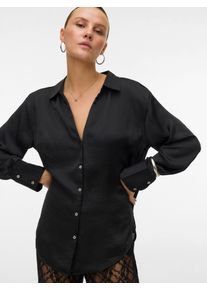 V&eacute;ro Moda Langarmbluse VERO MODA "VMSOMMER LS SHIRT WVN GA NOOS", Damen, Gr. XL, schwarz, Web, Obermaterial: 100% Polyester, unifarben, regular fit normal, V-Ausschnitt, Blusen Langarmbluse