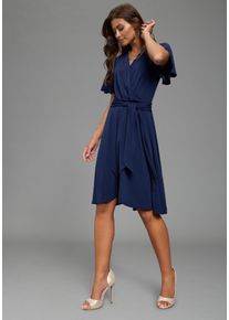 Abendkleid Laura Scott, Damen, Gr. 42, N-Gr, blau (navy), Single Jersey, Obermaterial: 95% Polyester, 5% Elasthan, unifarben, festlich, figurbetont knielang, tiefer V-Ausschnitt, Fl&uuml;gel&auml;rmel, Kleider Abendkleid, festlicher Stil, f&uuml;r besondere Anl&auml;sse, aus Single Jersey, knielang