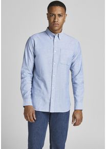 Jack & Jones Langarmhemd JACK & JONES "BROOK OXFORD", Herren, Gr. M, N-Gr, blau (hellblau), Web, Obermaterial: 96% Baumwolle, 4% Elasthan, gemustert, slim fit, 1-Knopf-Manschette, Hemden Langarmhemd, mit Button-Down Kragen