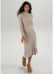 Strickkleid Aniston SELECTED, Damen, Gr. 40, N-Gr, Langarm, Strick, beige, Strick, Obermaterial: 100% Polyester, Zopfmuster, unifarben, figurumspielend Midi, Rippstrickb&uuml;ndchen, Kleider Strickkleid, mit Zopfstrickmuster