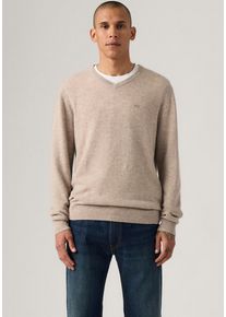 Levi's V-Ausschnitt-Pullover LEVI'S, Herren, Gr. L, beige (fungi heather), Strick, Obermaterial: 80% Wolle, 20% Polyamid, normal h&uuml;ftlang, V-Ausschnitt, B&uuml;ndchen, Pullover V-Ausschnitt-Pullover