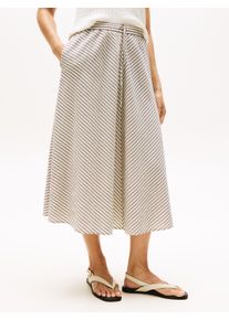 A-Linien-Rock Tommy Hilfiger "CRINKLE VISCOSE MIX MIDI SKIRT", Damen, Gr. 34, multiple stp, schwarz, Web, Obermaterial: 86% Viskose, 14% Polyamid, gestreift, A-Linie wadenlang, R&ouml;cke A-Linien-Rock, mit Streifenmuster, mit Tunnelzug am Bund