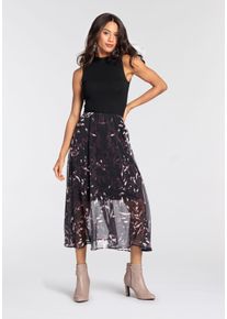 Abendkleid Laura Scott, Damen, Gr. 34, N-Gr, schwarz (schwarz, taupe, brdx), Web, Obermaterial: 95% Viskose, 5% Elasthan. Futter: 100% Polyester. Rock: 100% Polyester, bedruckt, gemustert, mehrfarbig, transparent, unifarben, ausgestellt wadenlang, Rundhals, Kleider Abendkleid, f&uuml;r schicke Anl&auml;sse und legere Freizeitlooks, wadenlang