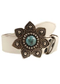 Lederg&uuml;rtel RETTUNGSRING G&Uuml;RTEL, Damen, Gr. 100, wei&szlig;, Leder, unifarben, G&uuml;rtel Lederg&uuml;rtel, mit austauschbarer Schlie&szlig;e &raquo;Blume Mit Blauem Stein&laquo;