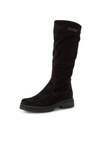 Stiefel Tamaris, Damen, Gr. 39, Normalschaft, schwarz, Veloursleder, unifarben, Schuhe Stiefel, Blockabsatz, Langschaftstiefel mit slouchy Falten am Schaft