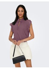 Spitzenbluse Only "ONLLANDAU DOBBY FRILL V-NECK TOP WVN", Damen, Gr. XL, rose braun, Web, Obermaterial: 100% Polyester, unifarben, normal, Blusen Spitzenbluse, Kunstfaser