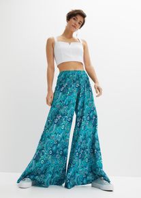 Palazzohose bonprix, Damen, Gr. 34, N-Gr, gr&uuml;n (dunkelsmaragd, mittelblau paisley), Obermaterial: 100% Viskose, loose fit, Hosen Palazzohose, aus Viskose, Loose Fit Passform, weites Bein