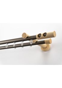 Gardinenstange Garesa "PANDORA", beige (mattchromfarben, natur), L:560cm &Oslash;:20mm, Aluminium, Holzwerkstoff, Kunststoff, Gardinenstangen, Gardinenstange, Vorhanggarnitur,Innenlaufgarnitur, verl&auml;ngerbar, Knopf m.runden L&ouml;cher
