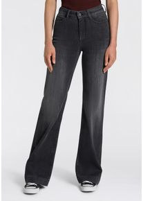 Weite Jeans MAC "Dream Wide authentic", Damen, Gr. 44, L&auml;nge 34, grau (natty anthrazit used), Denim/Jeans, Obermaterial: 90% Baumwolle, 7% Elastomultiester, 3% Elasthan, straight fit lang, Jeans Weite Jeans, mit formendem Shaping-Effekt