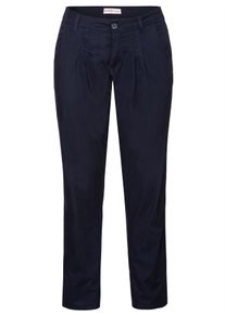 Chinohose sheego, Damen, Gr. 46, Normalgr&ouml;&szlig;en, blau (marine), 97% Baumwolle, 3% Elasthan, unifarben, Hosen Chinohose