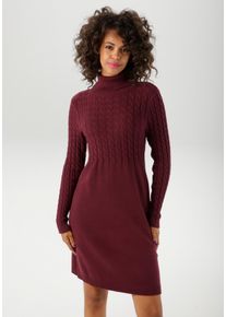 Strickkleid Aniston CASUAL, Damen, Gr. 42, N-Gr, rot (bordeaux), Feinstrick, Obermaterial: 50% Viskose, 28% Polyester, 22% Polyamid, unifarben, figurumspielend kniefrei, Rippstrickb&uuml;ndchen, Kleider Strickkleid, mit Zopfmuster im Oberteil und den langen &Auml;rmeln