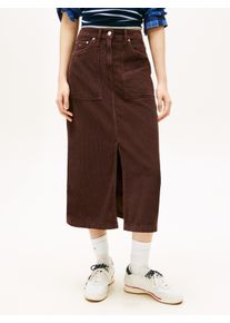 Cordrock Tommy Jeans "TJW CLAIRE UTILITY SKIRT CORD", Damen, Gr. 26, braun (rich braun), Cord, Obermaterial: 100% Baumwolle, unifarben, gerade ca. Mitte Wade, R&ouml;cke Cordrock