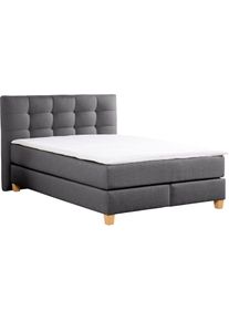 Boxspringbett Home Affaire "Moulay", grau (anthrazit), B:154cm L:231cm, Komplettbetten, Boxspringbett, inkl. Topper, in &Uuml;berl&auml;nge 220 cm, 3 H&auml;rtegrade, auch in H4
