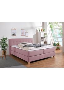 Boxspringbett Home Affaire "Fargo", lila (flieder), B:173cm L:227cm, Struktur fein (100% Polyester);Samtstoff (100% Polyester), Komplettbetten, Boxspringbett, in &Uuml;berl&auml;nge 220 cm, mit Topper, 3 Ausf&uuml;hrungen, 4, Breiten