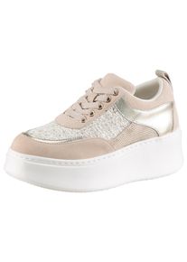 Sneaker Marc Cain "Sports Dodgy Dogs", Damen, Gr. 38, beige goldfarben, Leder, Textil, metallic, Schuhe Sneaker, Keilsneaker, Sneaker, Schn&uuml;rschuh im Retro Look