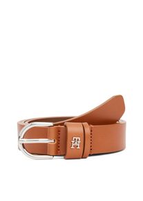 Lederg&uuml;rtel Tommy Hilfiger "ESSENTIAL EFFORTLESS 2.5 cm breit SILVER", Damen, Gr. 85, braun (cognac), Rindsleder, unifarben, G&uuml;rtel Lederg&uuml;rtel, Einfachdornschlie&szlig;e, Metallemblem