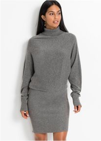 Strickkleid bonprix, Damen, Gr. 40/42 (M), N-Gr, Langarm, Feinstrick, grau (grau meliert), Feinstrick, Obermaterial: 50% Viskose, 26% Polyamid, 24% Polyester, schmal kniefrei, Kleider Strickkleid, mit Rollkragen, aus Viskose, Polyamid und Polyester