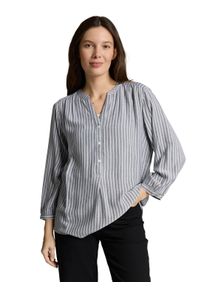 Klassische Bluse Tom Tailor, Damen, Gr. 38, navy wei&szlig; stripe, Web, Obermaterial: 100% Viskose, gestreift, regular fit normal, V-Ausschnitt, Blusen Klassische Bluse, mit Streifen Muster