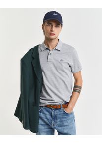 Poloshirt Gant "SLIM SHIELD SS PIQUE POLO", Herren, Gr. L, grau (grau melange), Piqu&eacute;, Obermaterial: 100% Baumwolle, meliert, slim fit h&uuml;ftlang, hoch geschlossener Ausschnitt, Rippb&uuml;ndchen, Shirts Poloshirt, mit Logostickerei auf der Brust