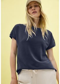 T-Shirt Cecil, Damen, Gr. XS (36), blau (urban navy), Web, Obermaterial: 49% Polyester, 44% Modal, 7% Elasthan, unifarben, normal h&uuml;ftbedeckend, Rundhals, Shirts T-Shirt, mit feinem Mesh-Einsatz