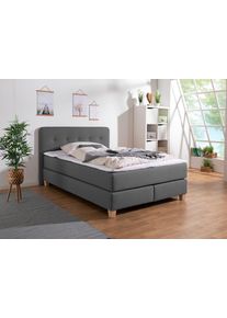 Boxspringbett Home Affaire "Fargo", grau (anthrazit), B:153cm L:227cm, Struktur fein (100% Polyester);Samtstoff (100% Polyester), Komplettbetten, Boxspringbett, in &Uuml;berl&auml;nge 220 cm, mit Topper, 3 Ausf&uuml;hrungen, 4, Breiten