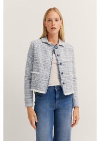 Kurzblazer Bugatti, Damen, Gr. 46, blau (340, blaugrau), 42% Polyacryl, 35% Polyester, 20% Baumwolle, 3% Viskose, unifarben, normal, gerader Abschluss, Blazer Kurzblazer, mit Knopfleiste