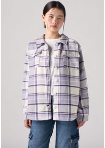 Hemdjacke LEVI'S KIDS "LVG OVERSIZED PLAID SHACKET", M&auml;dchen, Gr. 16 (164), lila (heirloom lila), Fleece, Obermaterial: 100% Polyester, kariert, oversize normal, 1-Knopf-Manschette, Jacken Hemdjacke, for Girls, Fleece