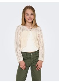 Strickjacke KIDS Only "KOGMARINA LIFE 3/4 CROP V-NECK KNT NOOS", M&auml;dchen, Gr. 134/140, birch, Strick, Obermaterial: 70% Baumwolle, 30% Polyester, Strukturmuster, unifarben, regular fit taillenbedeckt, Rundhals, Strickb&uuml;ndchen, Strickjacken Strickjacke