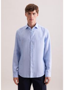 Leinenhemd Seidensticker "Schwarze Rose", Herren, Gr. XL (44), normale &Auml;rmell&auml;ngen, hellblau, 100% Leinen, unifarben, slim fit, 2-Knopf-Manschette, Hemden Leinenhemd, Slim 1/1 Kentkragen Uni