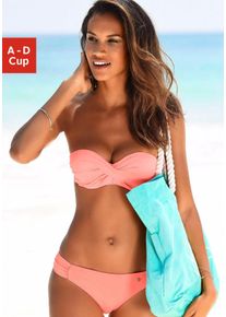 B&uuml;gel-Bandeau-Bikini s.Oliver, Damen, Gr. 38, Cup B, orange (peach), Recycling-Polyamid, unifarben, Bikini-Sets B&uuml;gel-Bandeau-Bikini, mit Raffung