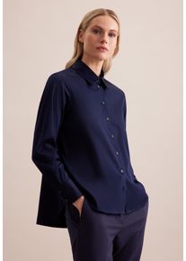 Hemdbluse Seidensticker, Damen, Gr. 3XL (46), blau (dunkelblau), 97% Baumwolle, 3% Elasthan, unifarben, regular fit, ohne Ausschnitt, Blusen Hemdbluse, 1/1 Kragen Uni