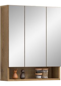 Spiegelschrank Welltime "VANN, Breite 60cm, 3 Spiegelt&uuml;ren, 10 F&auml;cher, viel Stauraum", evoke oak nachbildung, B:60cm H:74cm T:18cm, FSC-zertifizierter Holzwerkstoff, Schr&auml;nke, Spiegelschrank, Spiegel, Schrank, Alibert, Badezimmerspiegelschrank, Badschrank