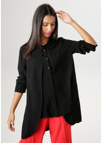 Longbluse Aniston SELECTED, Damen, Gr. 46, schwarz, Web, Obermaterial: 100% Viskose, unifarben, figurumspielend Po-bedeckend, 1-Knopf-Manschette, Blusen Longbluse, im Lagenlook